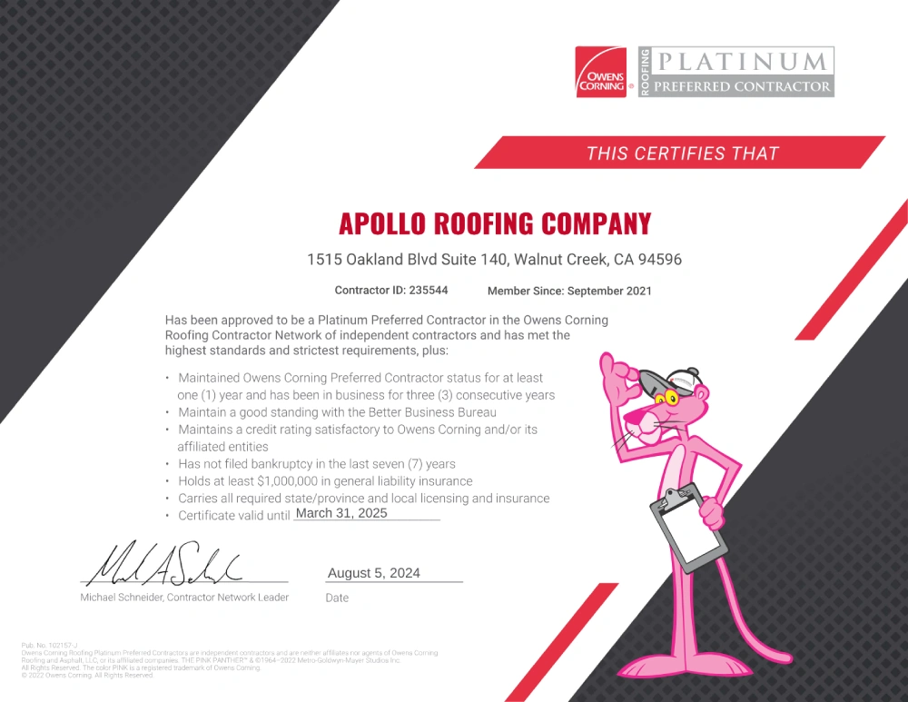 Owens corning certificate